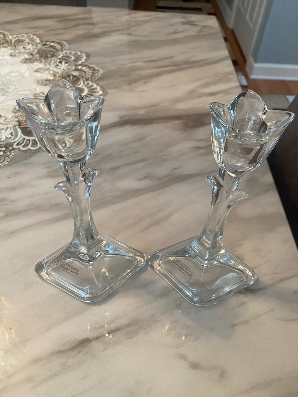 Set of 2 Vintage 8" Elegant Crystal Tulip Candlestick 24% Lead Crystal